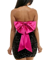 City Studios Juniors' Pleated-Satin Back-Bow Sequin Dress