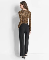 Dkny Women's Animal-Print Ruched Crewneck Long-Sleeve Top