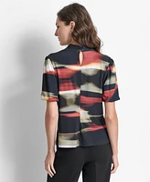 Dkny Women's Abstract-Print Twist-Neck Keyhole Blouse