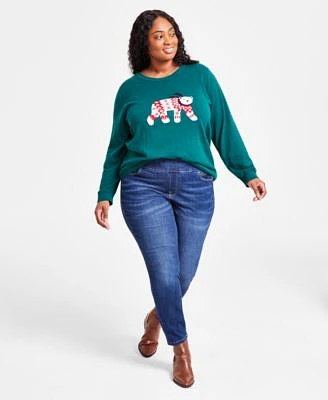 Tommy Hilfiger Plus Size Polar Bear Long Sleeve Crewneck Sweater Th Flex Gramercy Pull On Jeans