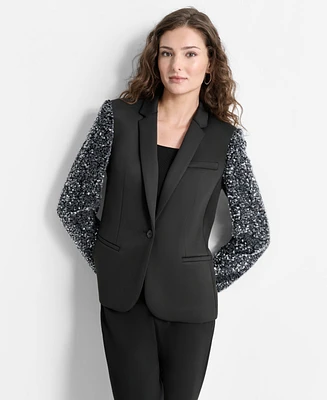 Dkny Women's Sequinned-Sleeve Single-Button Blazer