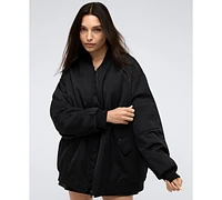 Kenneth Cole Women's Satin Back Crepe Boyfriend Bomber Jacket