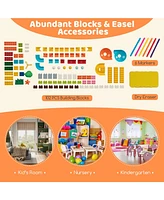 Vebreda 6-In-1 Folding Kids Art Easel with Reversible Building Block Tabletop