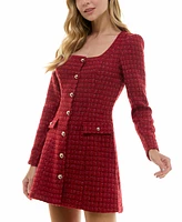 City Studios Juniors' Square-Neck Long-Sleeve Tweed Dress