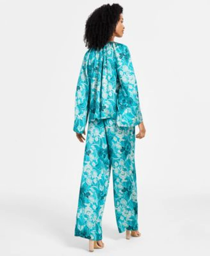 Vince Camuto Womens Printed Long Sleeve Blouse Wide Leg Pants