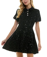 City Studios Juniors' Collared Embellished Fit & Flare Dress