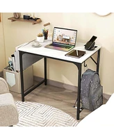 Costway 32" Computer Desk Small with Charging Station Storage Bag & Headphone Hook