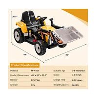 Vebreda 12V Battery Powered Kids Ride on Excavator with Adjustable Arm and Bucket-Yellow