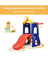 Vebreda 6-in-1 Freestanding Kids Slide with Basketball Hoop and Ring Toss