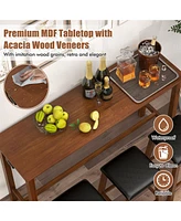 Sugift 4-Piece Bar Table Set Counter-Height Table and 3 Pvc Leather Upholstered Bar Stools-Brown