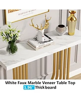 Tribesigns Modern Console Table with Gold Base, 39.4 Inch Faux Marble Entryway Foyer Table, Narrow Sofa Accent Table with Geometric Metal Legs for Liv