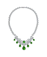 Bling Jewelry Estate Jewelry Art Deco Style Baguette Cz Green Green Large Dangling Teardrops Bib Statement Collar Necklace For Women