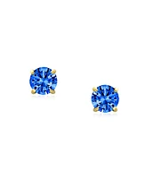 Bling Jewelry Minimalist Tiny Cubic Zirconia Blue Aqua Cz Round Solitaire Stud Earrings14K Yellow Gold Screw Back 3MM