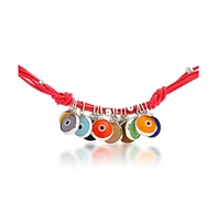 Bling Jewelry Boho Leather Red Turkish Dangle Multi Color Evil Eye Charm Bracelet Yellow Gold Plated Sterling Silver Adjustable