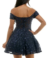 B Darlin Juniors' Embellished Off-The-Shoulder Corset Dress