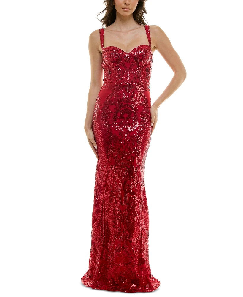 B Darlin Juniors' Sequinned Bustier Evening Gown