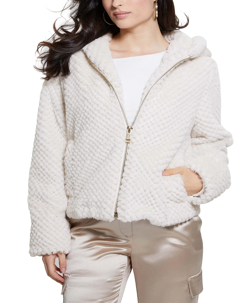 Guess Women's New Theoline Faux-Fur Hooded Jacket