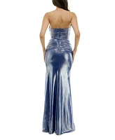 B Darlin Juniors' High-Shine Strapless Evening Gown