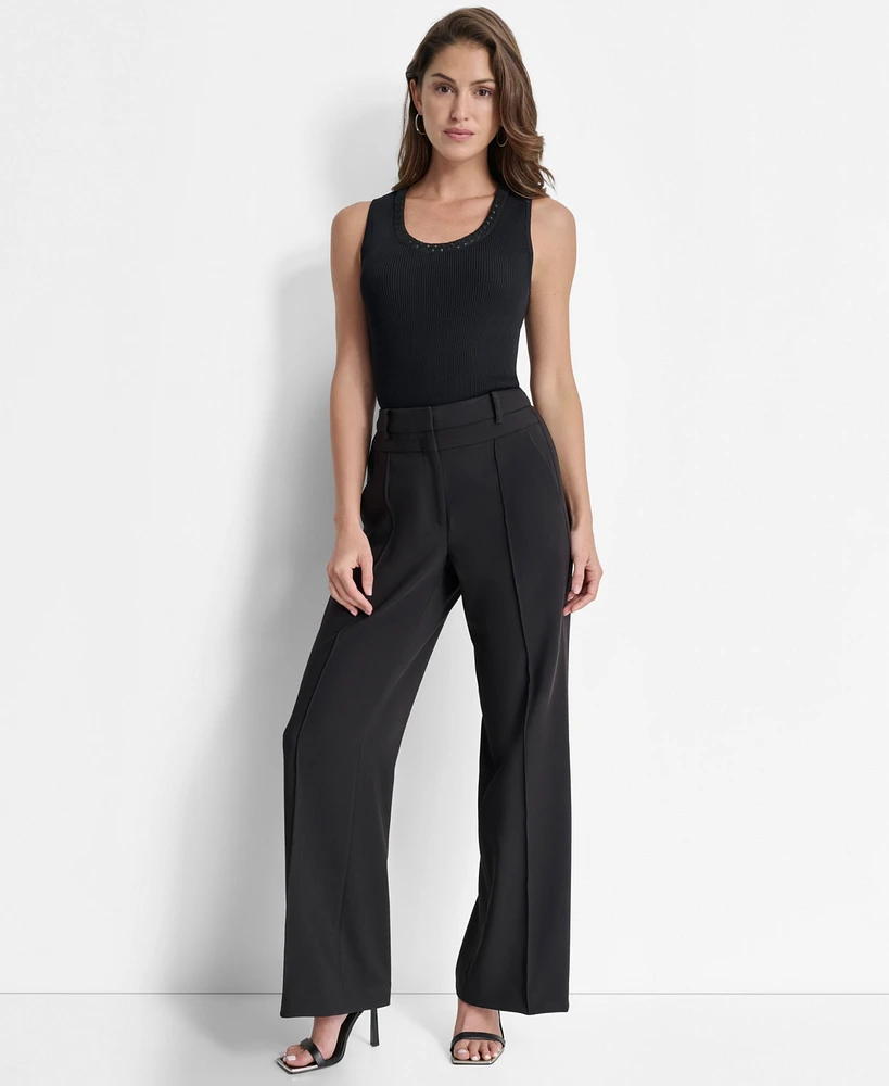 Dkny Women's High-Rise Piped-Front Wide-Leg Pants