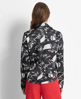 Dkny Women's Printed Button-Front Long-Sleeve Satin Blouse