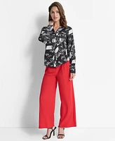 Dkny Women's Printed Button-Front Long-Sleeve Satin Blouse