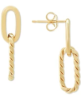 Polished & Twisted Paperclip Link Drop Earrings in 14k Gold