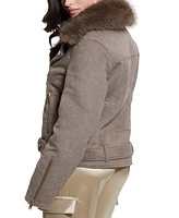 Guess Women's Nancy Faux Fur-Trim-Collar Long-Sleeve Jacket