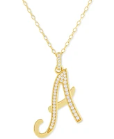 Holiday Lane Cubic Zirconia Initial Pendant Necklace 18k Gold-Plated Sterling Silver, Created for Macy's (Also available Silver)