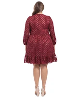 London Times Plus Clip-Dot Fit & Flare Dress