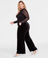 I.n.c. International Concepts Plus High-Rise Wide-Leg Velvet Pants, Created for Macy's