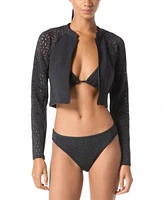 Michael Michael Kors Womens Laser Cut Long Sleeve Rash Guard Laser Cut Hipster Bikini Bottoms