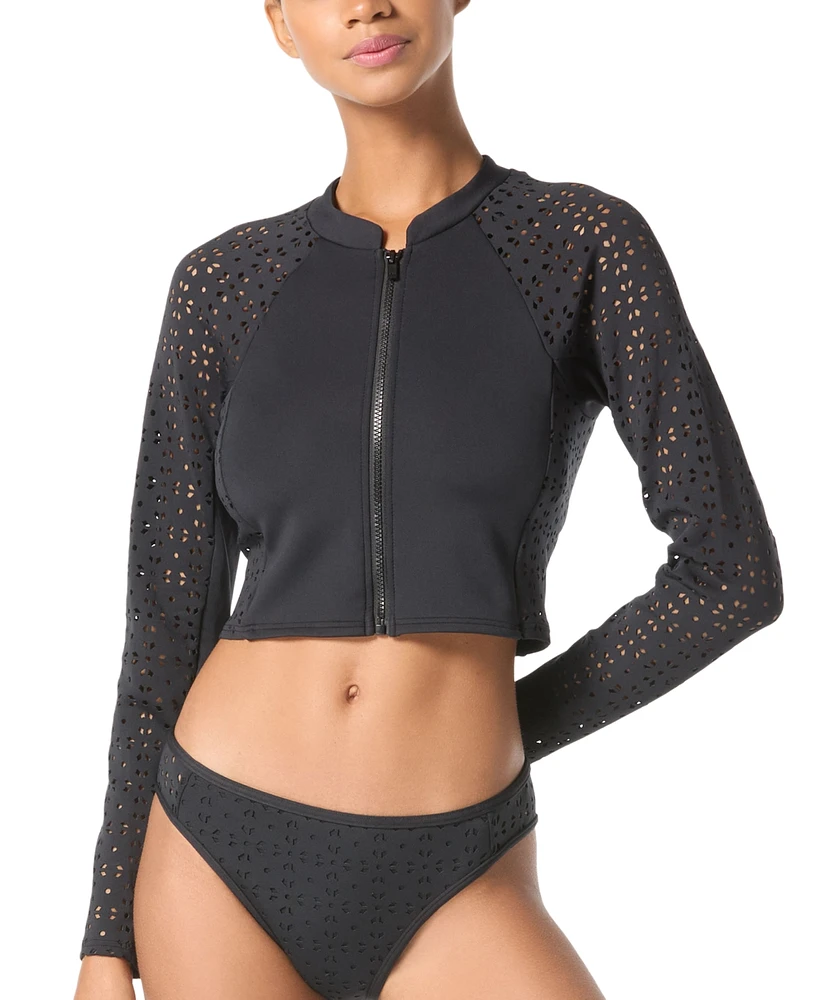 Michael Kors Women's Laser-Cut Cropped Rash Guard