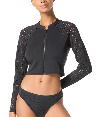 Michael Kors Women's Laser-Cut Cropped Rash Guard