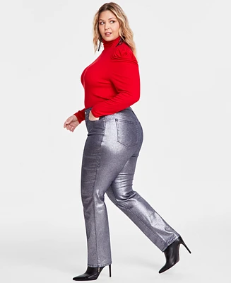 I.n.c. International Concepts Plus Size Metallic Straight-Leg Jeans, Created for Macy's