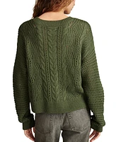 Lucky Brand Women's Open-Knit-Yoke Crewneck Sweater