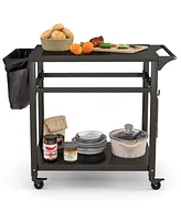 Sugift Double-Shelf Movable Bbq Cart with 4 Lockable Wheels