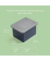Iris Usa 4Pack 35 Qt. File Organizer Plastic File Box for Letter/Legal File, Storage Bin with Durable and Secure Latching Lid, Stackable, Navy