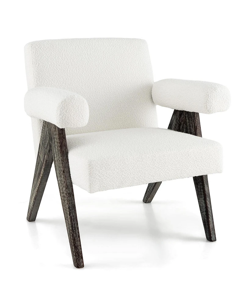 Sugift Upholstered Armchair with Natural Rubber Wood Legs and Sponge Padded Seat