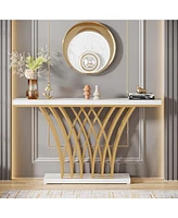 Tribesigns 59.06 inch Gold Console Table, Modern Entryway Table with Grid