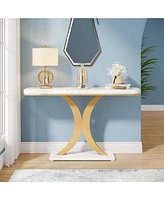 Tribesigns Modern Gold Console Table, 40 inch Narrow Entryway Foyer Table with Geometric Base, Rustic Hallway Accent for Living Room, Entrance