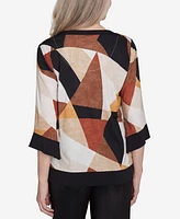 Alfred Dunner Petite Rue Rivoli V-Neck Patchwork Sweater