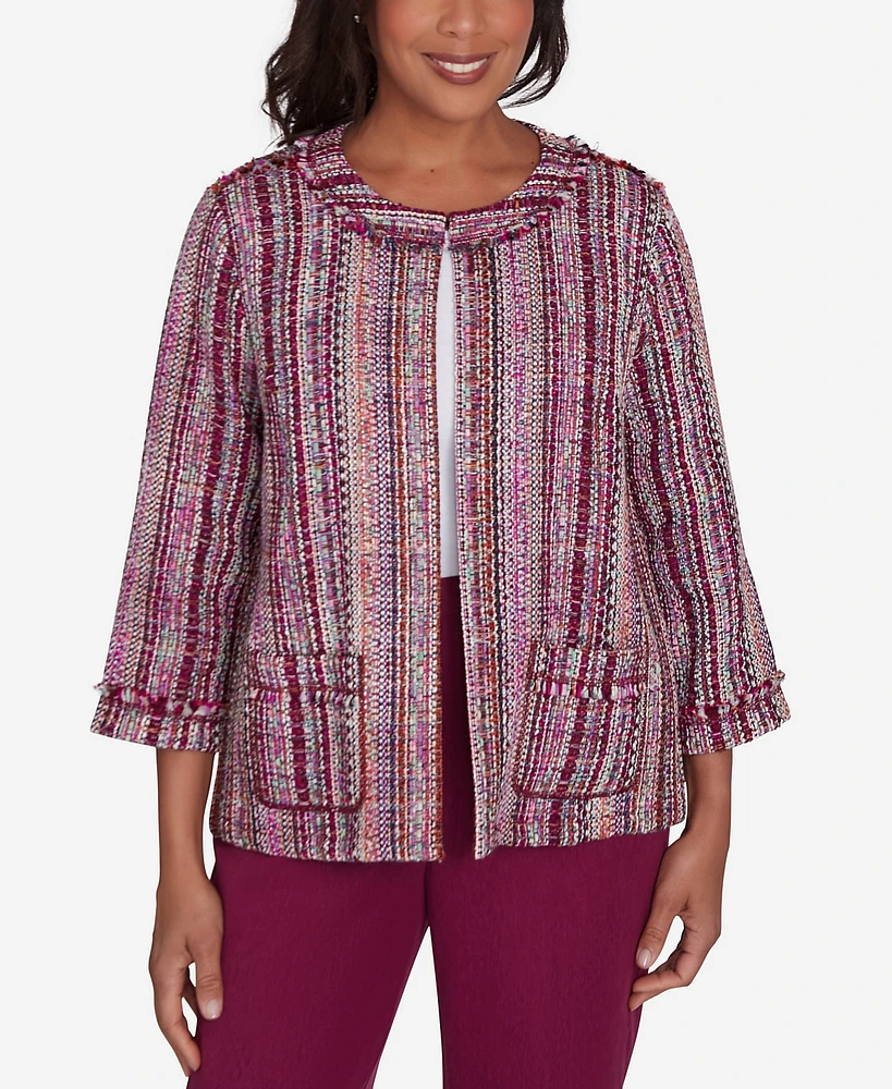 Alfred Dunner Petite Wine Country Fringe Textured Jacket