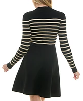 Bcx Juniors' Round-Neck Long-Sleeve Fit & Flare Sweater Dress