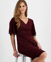 Connected Petite Surplice-Neck Tiered-Ruffle-Sleeve Sheath Dress