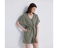 Reistor Women's V neck Drawstring Romper