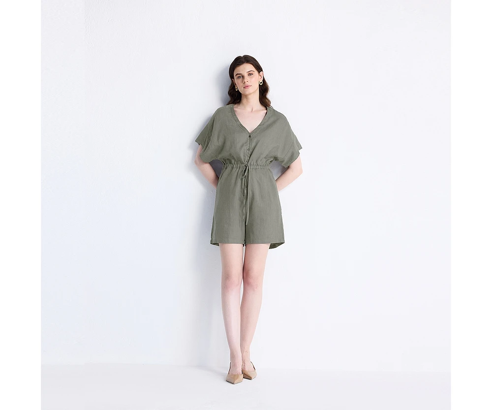 Reistor Women's V neck Drawstring Romper