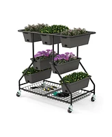 Skonyon Vertical Raised Garden Bed with 7 Planter Boxes and Storage Baskets-Black