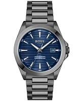 Hugo Boss Men's Strike Quartz Basic Calendar Ionic Plated Grey Steel Watch 41mm