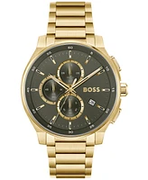 Hugo Boss Men's Peak 2.0 Quartz Chrono Ionic Plated Thin Gold Steel Watch 45mm - Gold