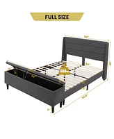 Gymax Full Upholstered Platform Bed Frame w/ Storage Ottoman Slats Support Grey